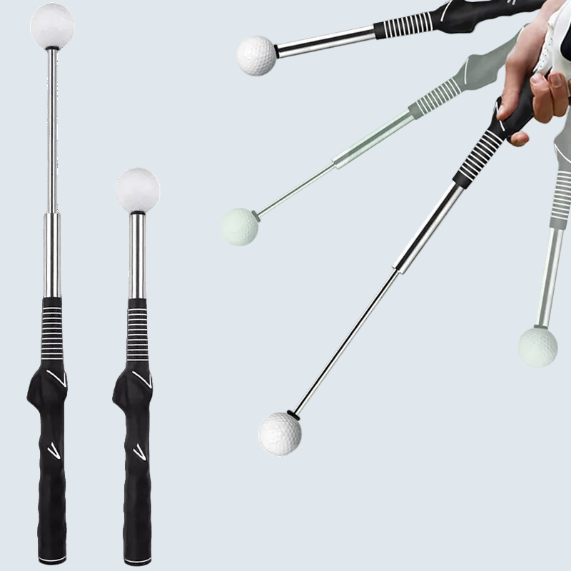 Retractable Swing Training Aid with Attached Golf Grip Trainer